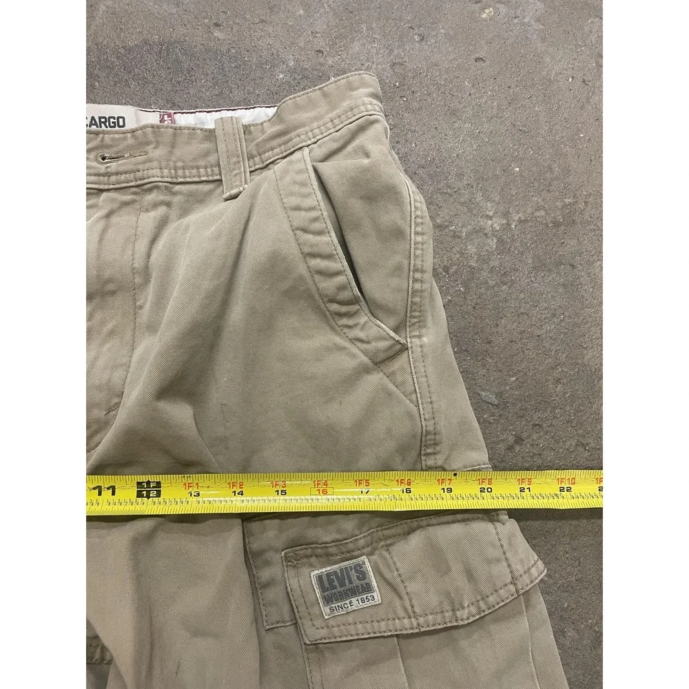 Levis Cargo Shorts Mens 31 Beige Canvas Relaxed Utility Pockets Workwear Zip Fly